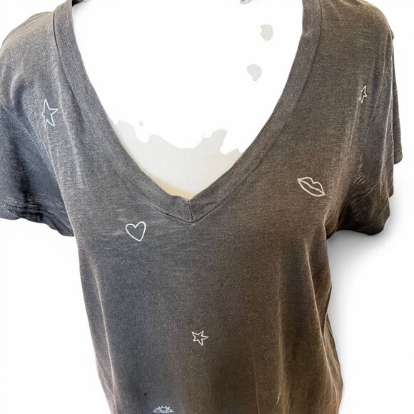 Anthro Sundry Gray V-Neck Tee Medium Whimsigoth Grunge Y2K Reformation vibe - Picture 5 of 10